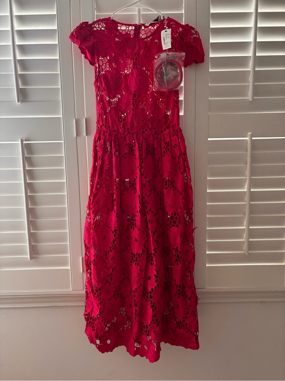 Self-Portrait Fuchsia Floral Lace Midi Dress